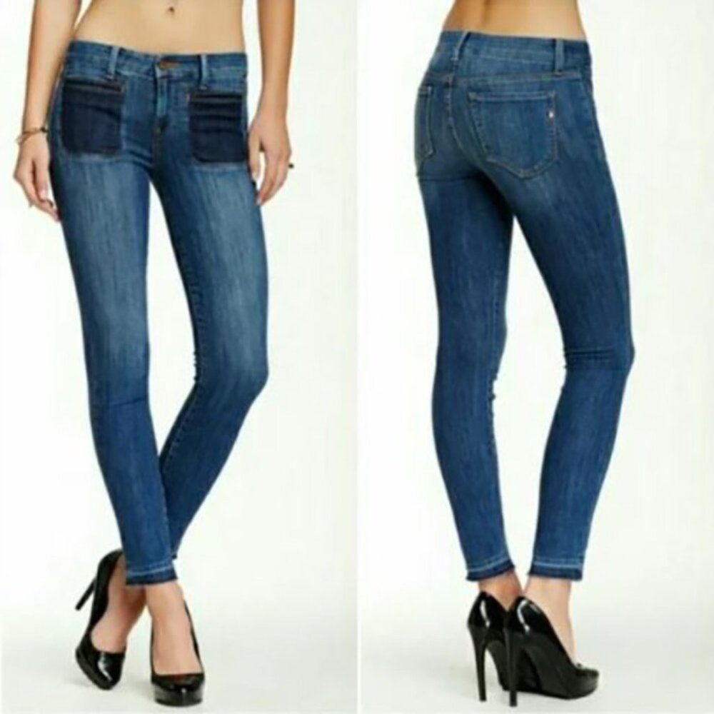 Genetic Bardot Skinny Jeans Womens 30 Blue Patch Pocket Raw Hem Ankle UU08